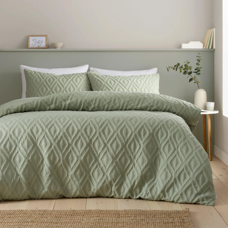 Image of Catherine Lansfield Jacob Geo Soft Touch Duvet Cover Set Duvet Covers Single Green 42119815010