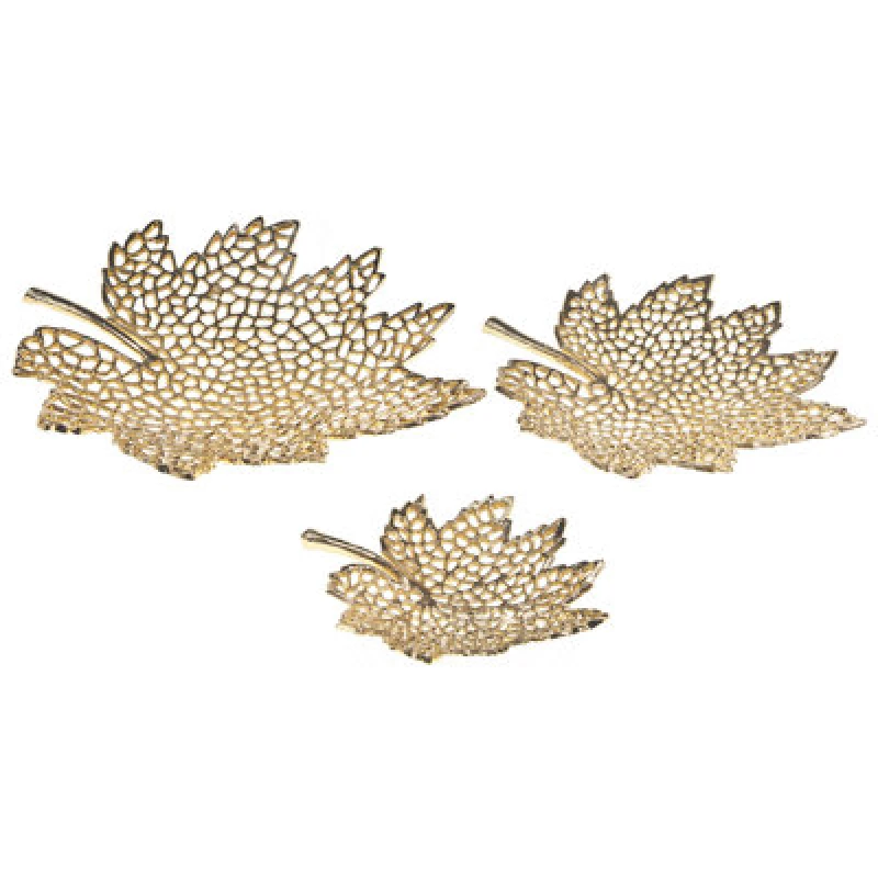 Image of Beliani Set Of 3 Trinket Dishes Leaf Pemali Metal Gold