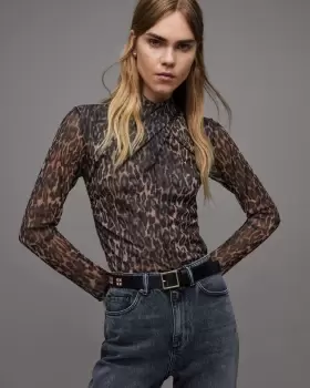 Image of AllSaints Tia Leopard Print Anita Mesh Top