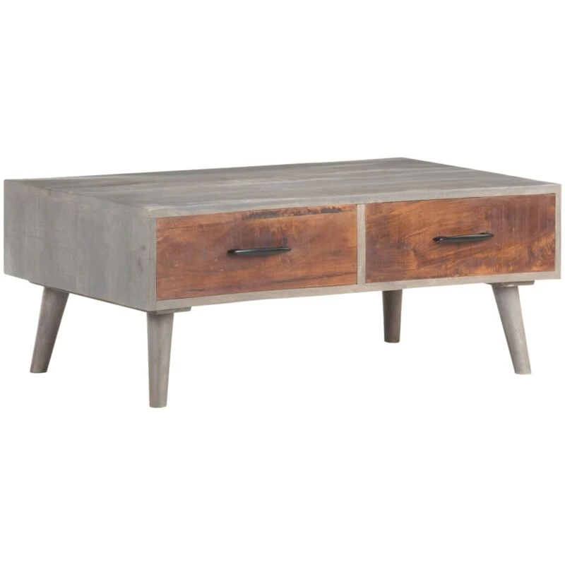 Image of Vidaxl Coffee Table Grey 100X60X40 Cm Solid Rough Mango Wood, Grey 321808