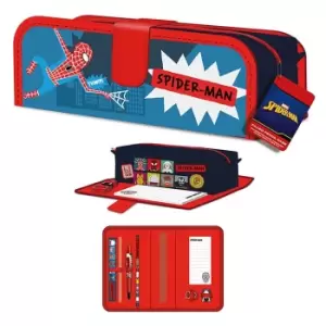 Image of Spider-Man Sketch Pencil Case Set (Pack of 7) (One Size) (Red/Blue)