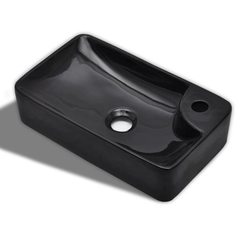 Image of vidaXL Ceramic Bathroom Sink Basin with Faucet Hole Black Counter Top Fixture