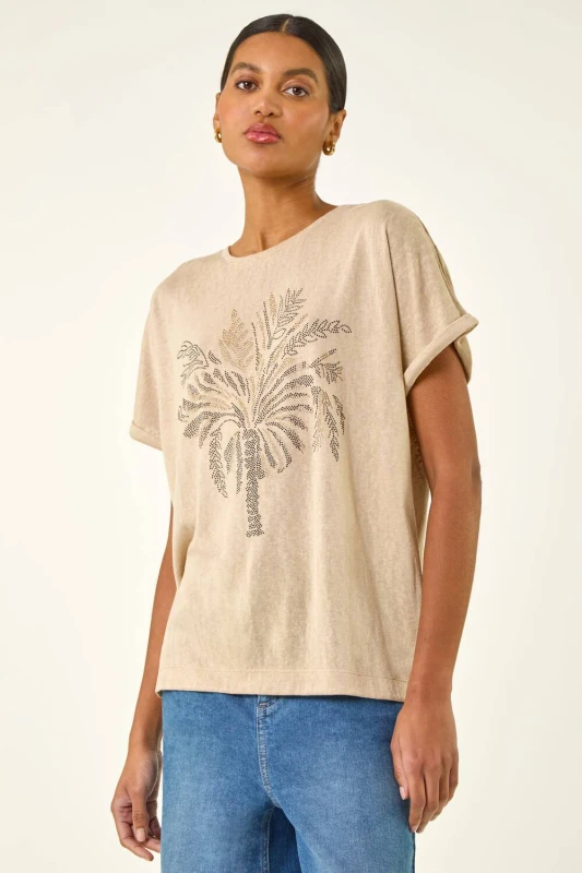 Image of Roman Womens Embellished Detail Top in Beige Size: 16 Beige Female 16