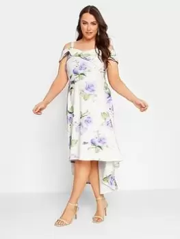 Image of Yours Floral High Low Bardot Dress - White, Size 16, Women