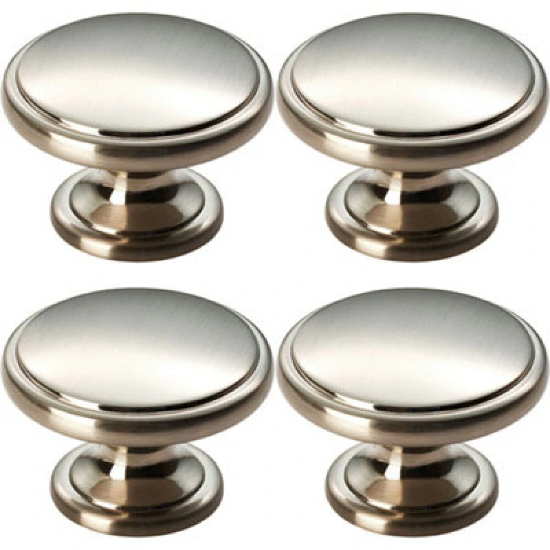 Image of Loops 4x Ring Domed Cupboard Door Knob 38.5mm Diameter Satin Nickel Cabinet Handle Metallics unisex