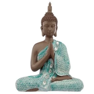 Image of Thai Buddha, Brown, White and Turquoise - Meditating