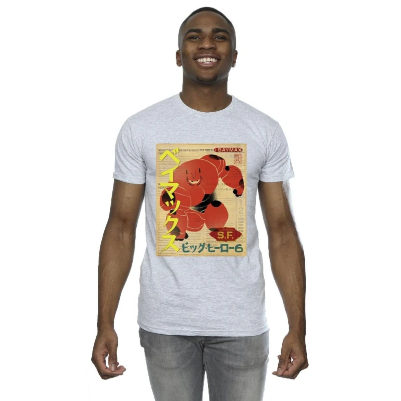 Image of Disney Men Big Hero 6 Baymax Baymax Newspaper T-Shirt in Grey Size: Small Grey S Male 5059934863361