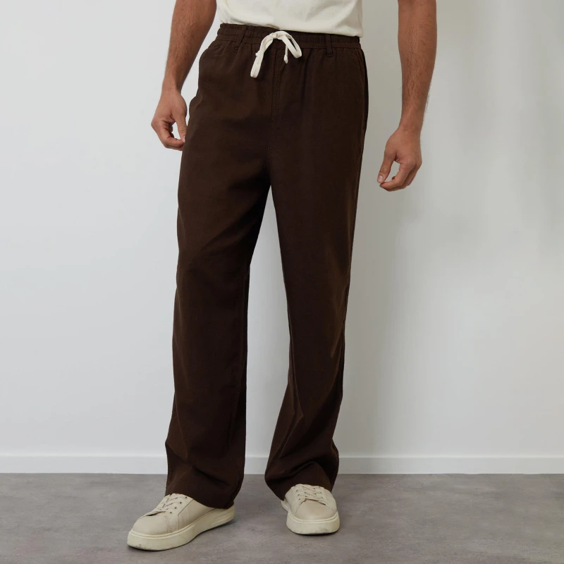 Image of Threadbare Linen Blend Loose Fit Trousers Chocolate male M