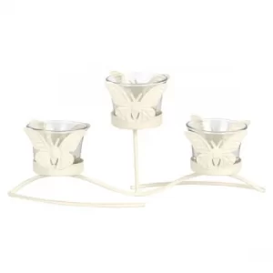 Image of Cream Butterfly Triple Tealight Holder