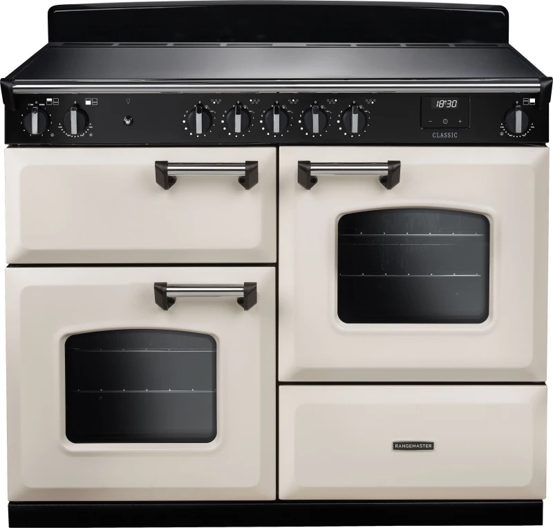 Image of Rangemaster Classic OC CLO110EIPPCR/CM1 110cm wide Electric Range Cooker with Zone induction hob Hob - Cream / Antique Brass - A Rated