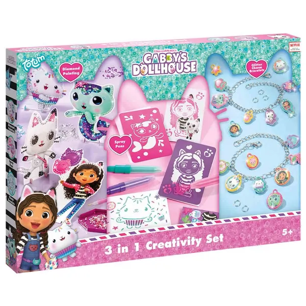 Image of Totum Gabby's Dollhouse 3 In 1 Creative Set: A Charm Bracelet, Spray Pens And Diamond Paining Triple Pack