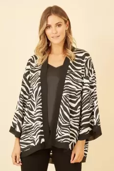 Image of Black Zebra Print Satin Kimono