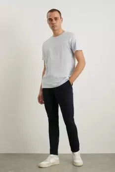 Image of Navy Pleat Front Slim Fit Fine Twill Trousers