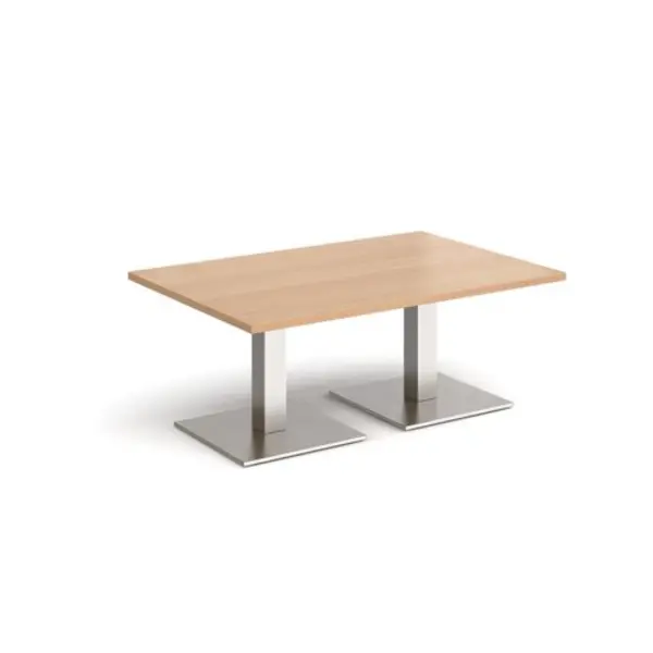 Image of Brescia Brescia rectangular coffee table with flat square brushed steel bases 1200mm x 800mm - beech Beech BCR1200-BS-B