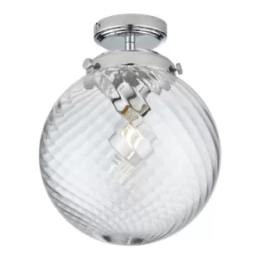 Image of Milston Semi Flush Ceiling Light Chrome, Clear Sprail Design Glass Globe Shade, IP44