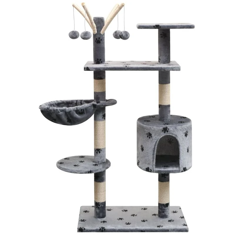 Image of vidaXL Cat Tree with Sisal Scratching Posts 125cm Paw Prints Grey Play Tower