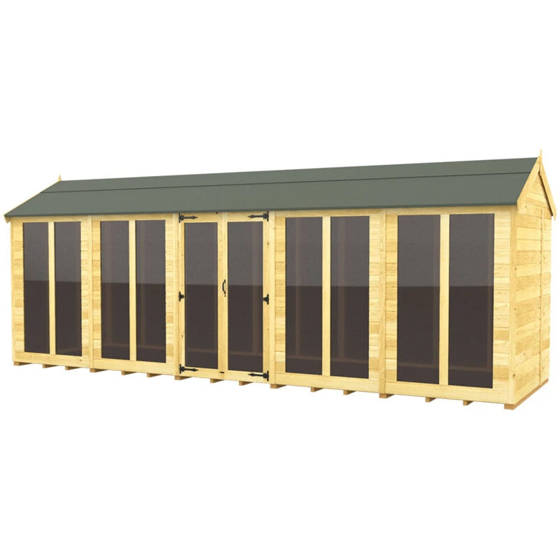Image of Flat Pack Sheds DIY Sheds 20 x 5 Apex Summer House (Full Height Window), Brown 20X5AFHWSHFF