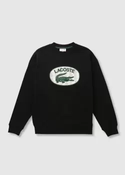 Image of Lacoste Mens Loose Fit Branded Monogram Print Sweatshirt Size 4 - M Black