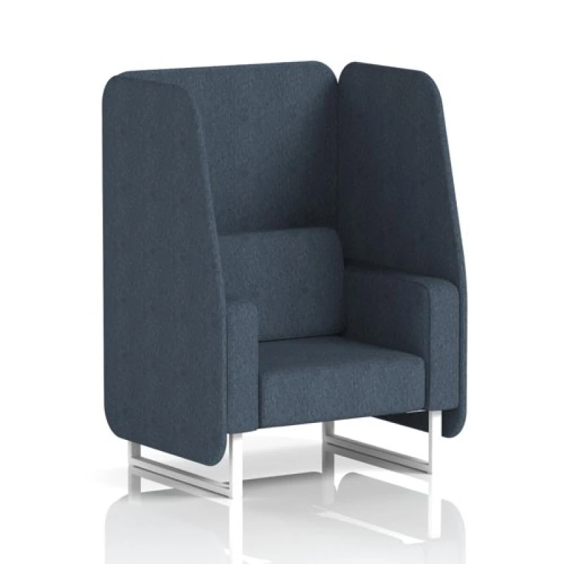 Image of Brixworth 1 Seater Open Office Booth with White Legs in Rivet Fabric - Crucible Panels and Sofa
