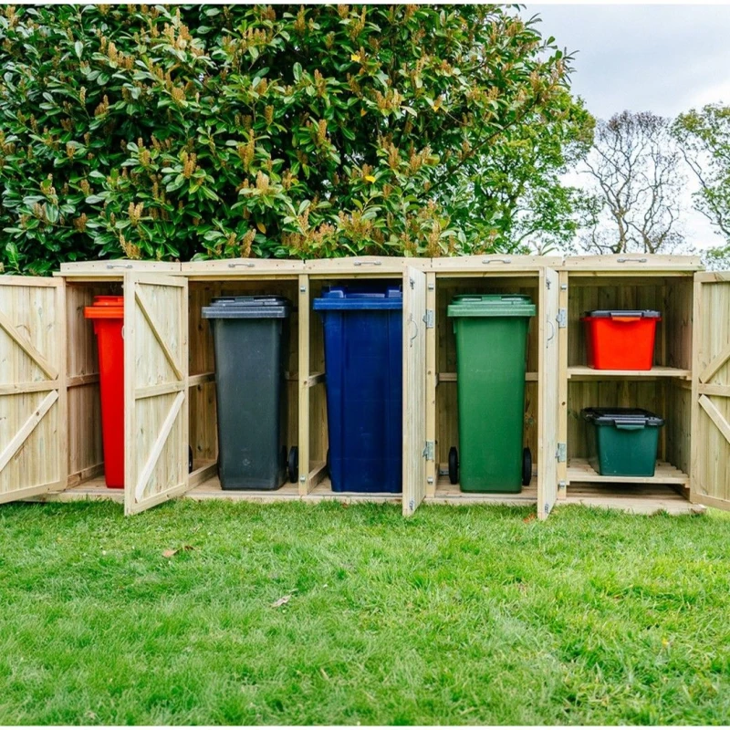 Image of The Garden Village Shireburn 4 Wheelie Bin / 2 Recycle Box Store, Brown SGC4-2-TGV