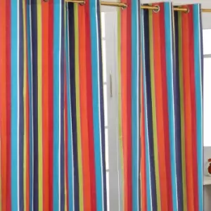 Image of Homecapes Multi Stripes Ready Made Eyelet Curtain Pair, 117 x 137cm Drop - Multi Colour