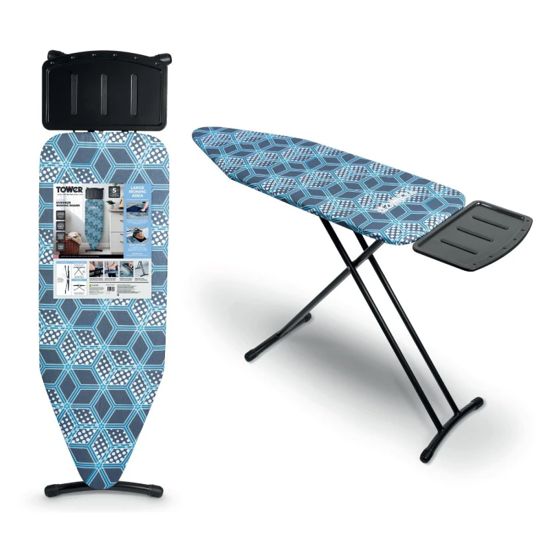 Image of Tower Tower T873001BLK Oversize Ironing Board with Adjustable Height, Smooth Glide Cover, Non-Slip Feet, Black A Unisex 5056462386966