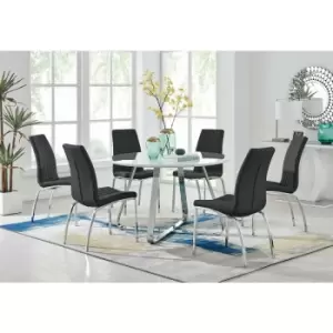 Image of Santorini White Round Dining Table And 6 Black Isco Chairs - Black