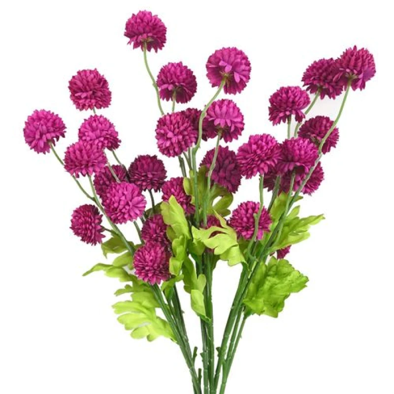 Image of Leaf Pack of 6 x 50cm Dahlia Pompom Pink Artificial Stem