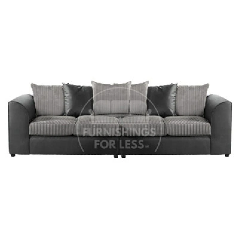 Image of Furnishings For Less UK Luxor Long Fabric Jumbo Cord 4 Seater Sofa - Scatter Back Black And Grey