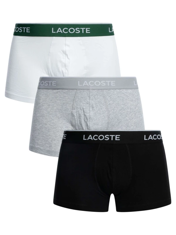 Image of Lacoste 3 Pack Cotton Stretch Trunks Black/Grey/White XXL