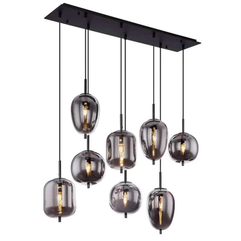 Image of Netlighting Blacky Cluster Pendant Ceiling Light Black Glass Shade 8x E14 Black Unisex
