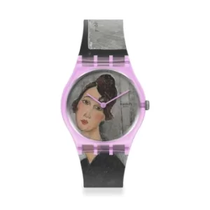 Image of Swatch Original Gents Centre Pompidou 'Portrait of Dedie' by Amedo Modigliani Quartz Unisex Watch GZ356