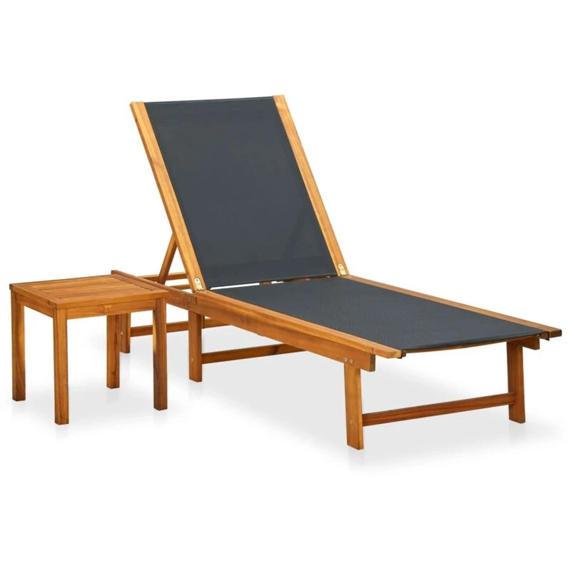 Image of VIDAXL Sun Lounger with Table Solid Acacia Wood and Textilene Vidaxl 8718475961895