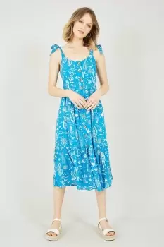 Image of Blue Sealife Print Midi Sundress