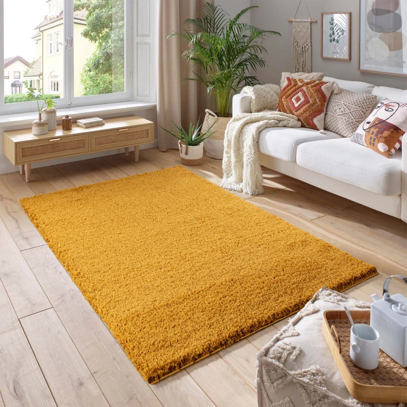Image of Smart Living Smart Living Soft Fluffy 5cm Thick Pile Shaggy Area Rugs for Living Room, Bedroom in Gold Size: 120cm x 170cm Gold 120cm x 170cm Unisex