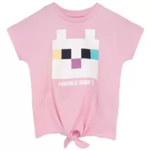 Image of Minecraft Girls Cat Twisted Knot Front T-Shirt (5-6 Years) (Pink/White)