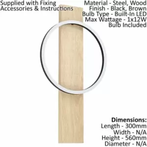 Image of Wall Flush Ceiling Light Colour Black Brown Shade White Plastic Bulb LED 1x12W