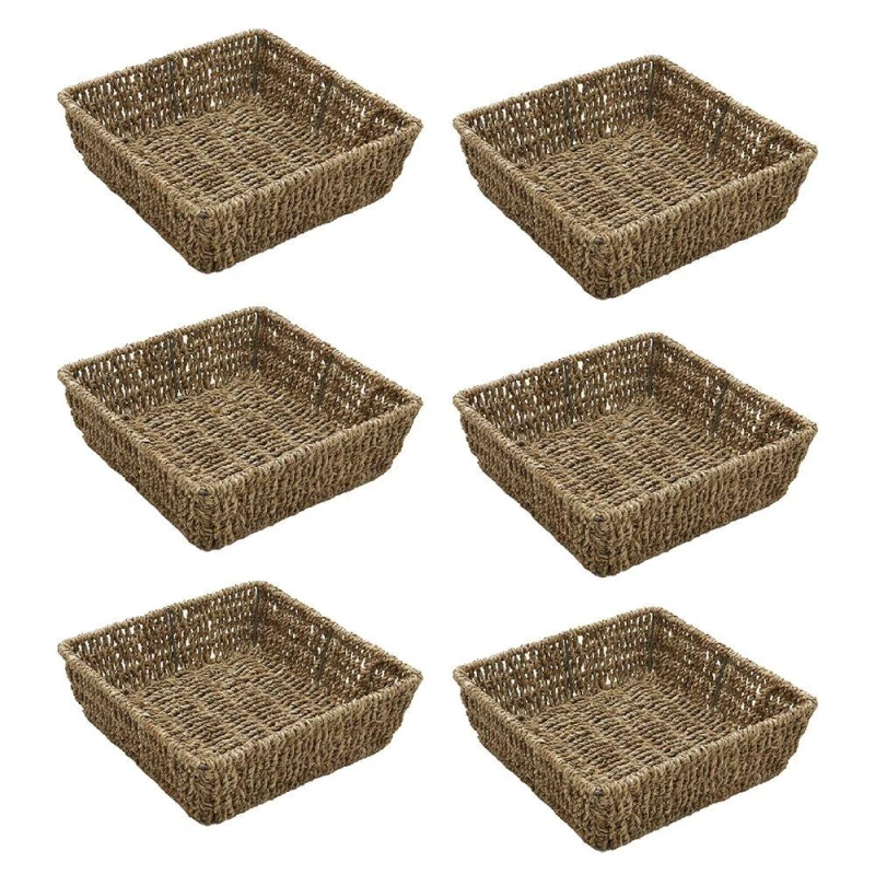 Image of JVL Seagrass Square Storage Tray Pack of 6 Storage Baskets 6 Pack Beige 71198769000