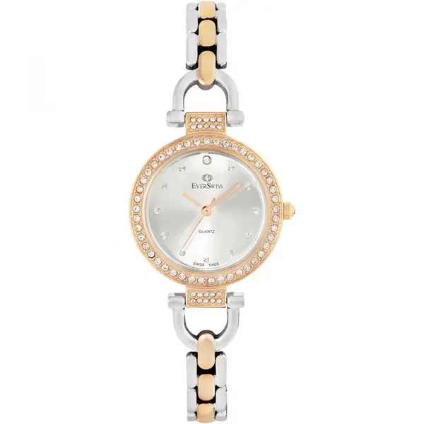 Image of EverSwiss Ladies EverSwiss Crystaline Watch One Size Two-Tone Rose and Silver 84301490000
