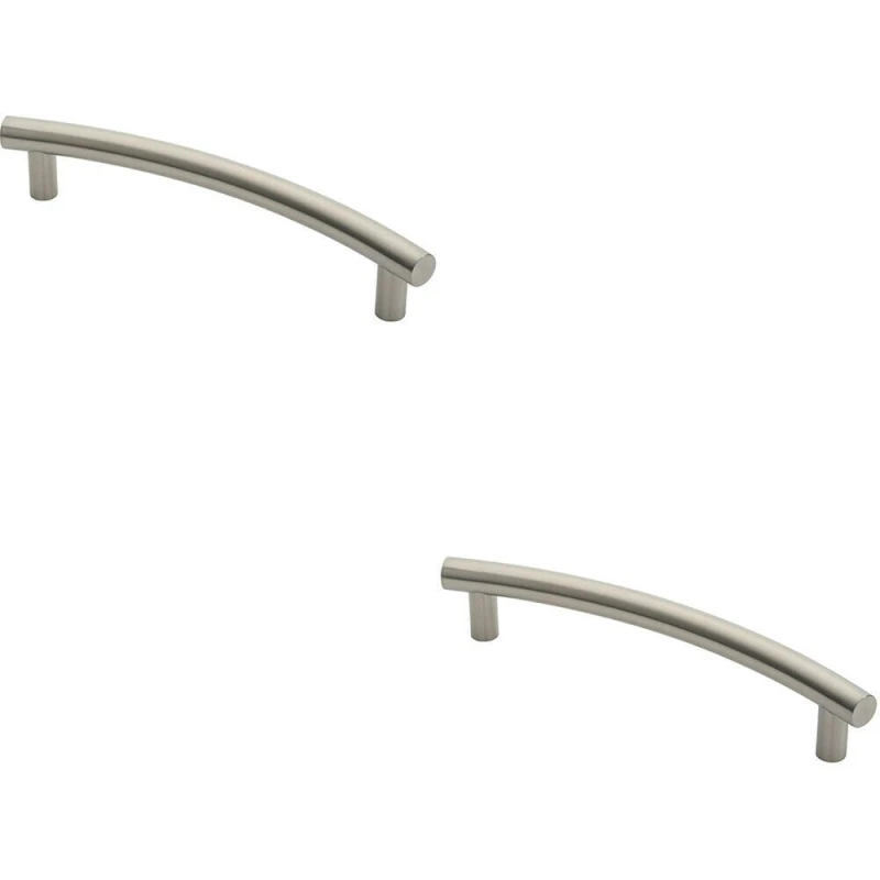 Image of Loops 2x Curved T Bar Door Pull Handle 420 x 30mm 350mm Fixing Centres Satin Steel Metallics unisex