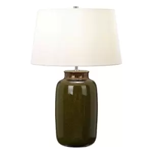 Image of Table Lamp Olive Green Ivory Tapered Cylinder Shade Polished Nickel LED E27 60W