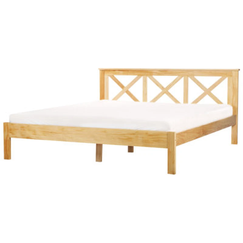 Image of Beliani Bed Pine Wood Tannay 180 X 200 Cm (Eu Super King) Light Brown