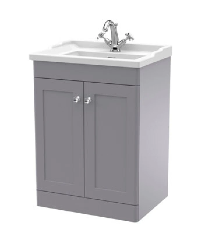 Image of Classique Floor Standing 2 Door Vanity Unit with Ceramic Basin Satin Grey