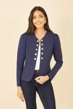 Image of Navy Ponte Jacket With Military Buttons