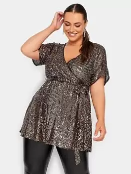 Image of Yours Sequin Wrap Top, Gold, Size 18, Women