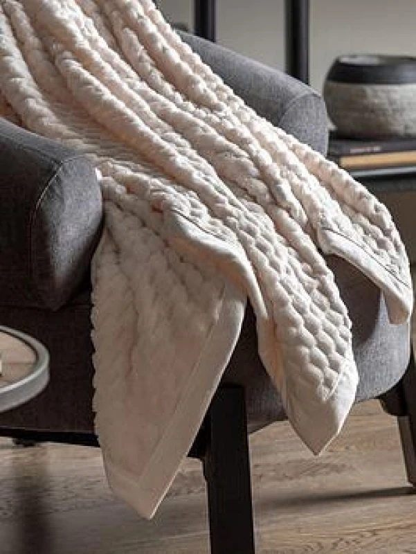 Image of Crossland Grove Jacquard Velvet Knitted Throw Natural 1500X2000Mm, Grey 5056693556046