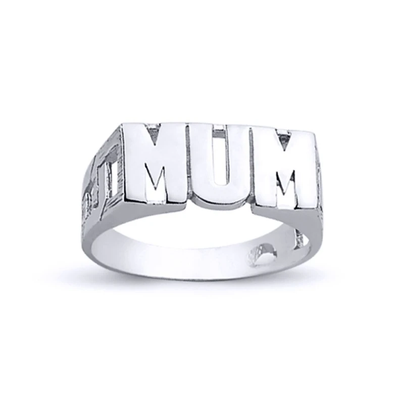 Image of Jewelco London Rhodium Plated Silver MUM Signet ID Ring 8mm - ARN024 Silver