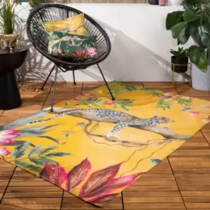 Image of Wylder Tropics Leopard Ochre Washable Indoor Outdoor Rug Yellow