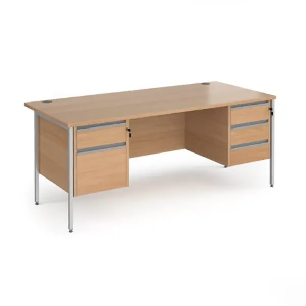 Image of Contract 25 Office Desk Rectangular Desk 1800mm With Double Pedestal Beech Top With Silver Frame 800mm Depth Contract 25 CH18S23-S-B Beech CH1