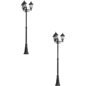 Image of 2 PACK IP44 Outdoor Bollard Light Black & Silver Patina Aluminium 3x 60W E27